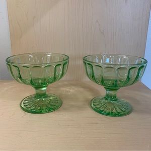 Vintage Green Depression Glass Ribbed Dessert Cup Pedestal 3" - 4oz Set of 2